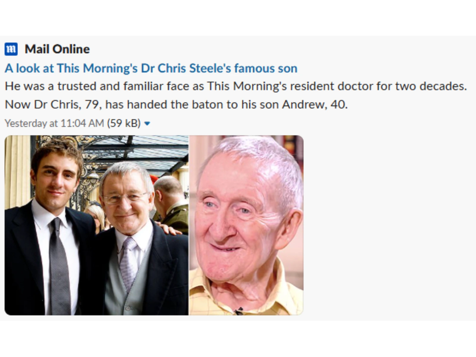 DailyMail: People are only just realising This Morning legend Dr Chris Steele has a famous son